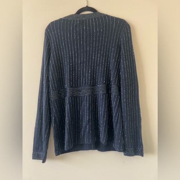 Ellen Tracy Navy Blue Beaded Embellish Full Sleeve Silk/Cashmere Top Size Large - Picture 6 of 13